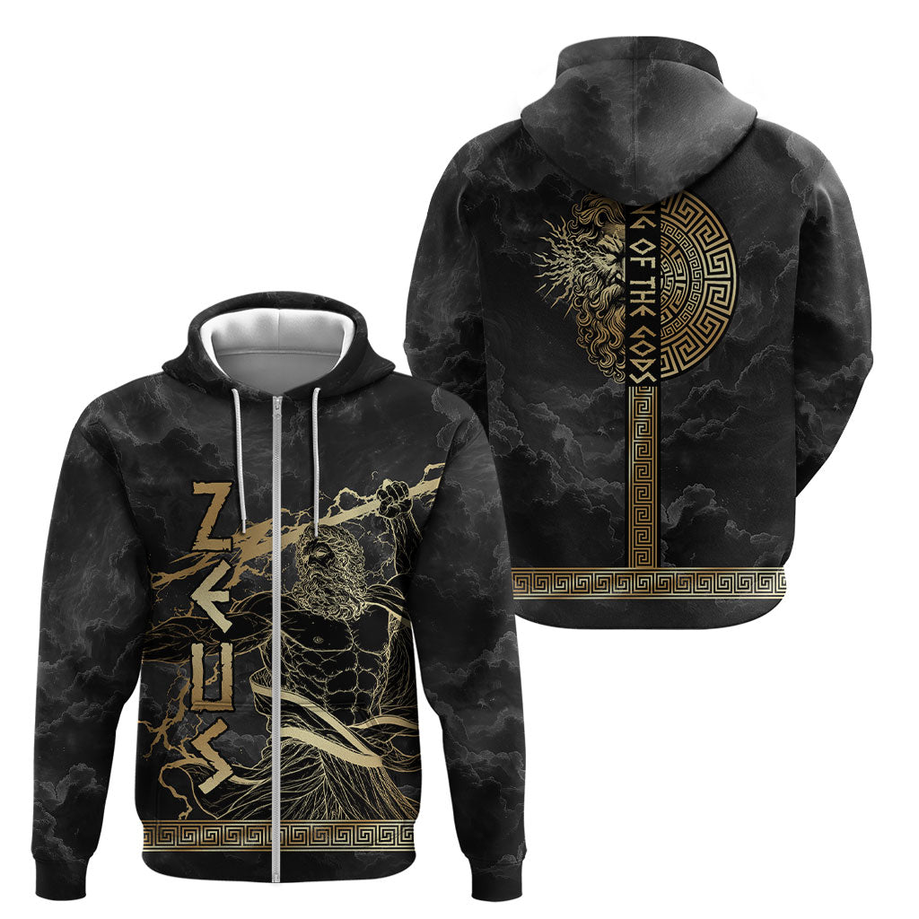 Zeus Greek Mythology King Of Gods Zip Hoodie Golden Meander Key Pattern Lightning Bolt