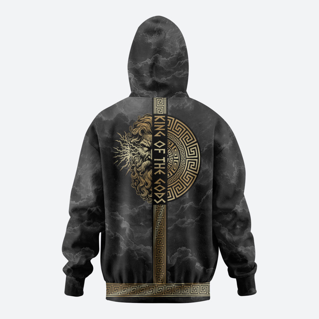 Zeus Greek Mythology King Of Gods Zip Hoodie Golden Meander Key Pattern Lightning Bolt