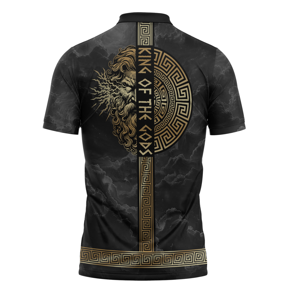 Zeus Greek Mythology King Of Gods Zipper Polo Shirt Golden Meander Key Pattern Lightning Bolt