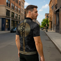 Zeus Greek Mythology King Of Gods Zipper Polo Shirt Golden Meander Key Pattern Lightning Bolt