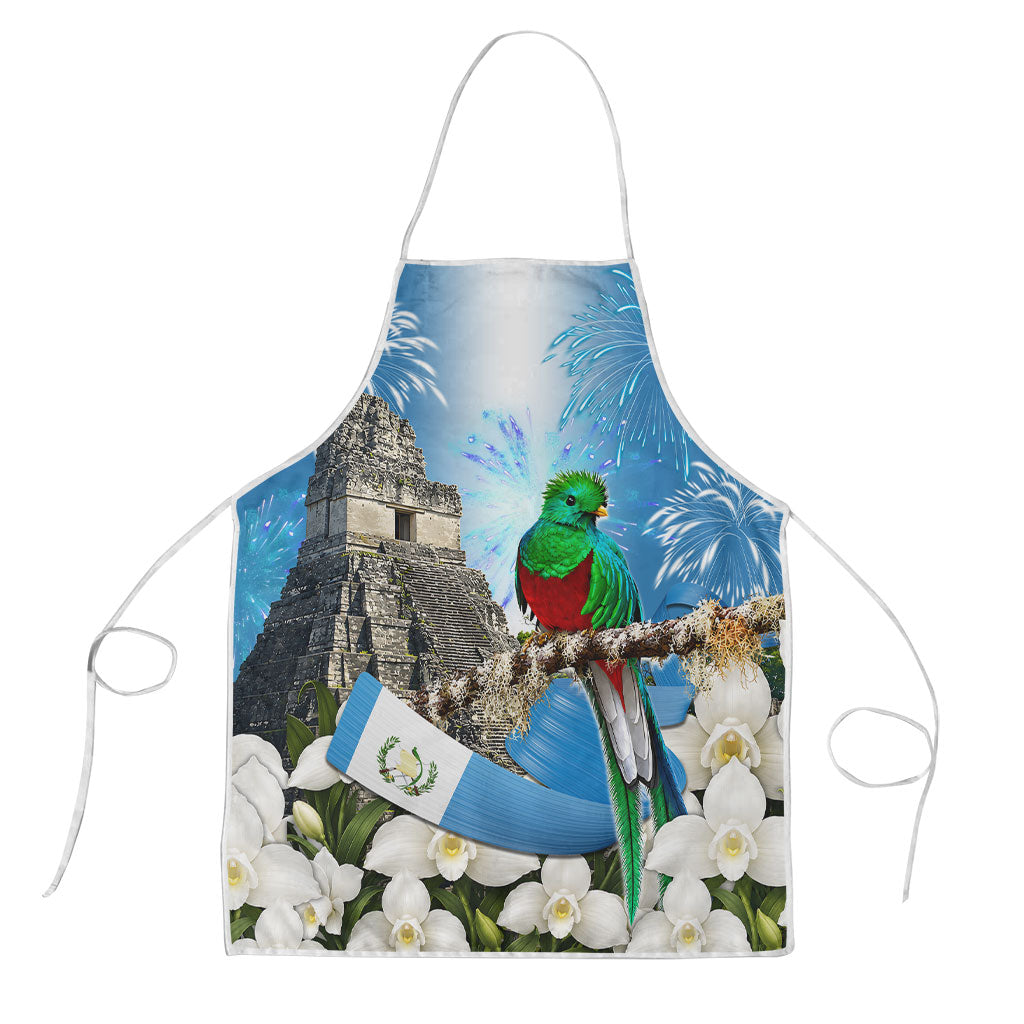 Guatemala Quetzal And Mayan Ruins Apron Patriotic National Symbols White Orchid Flag