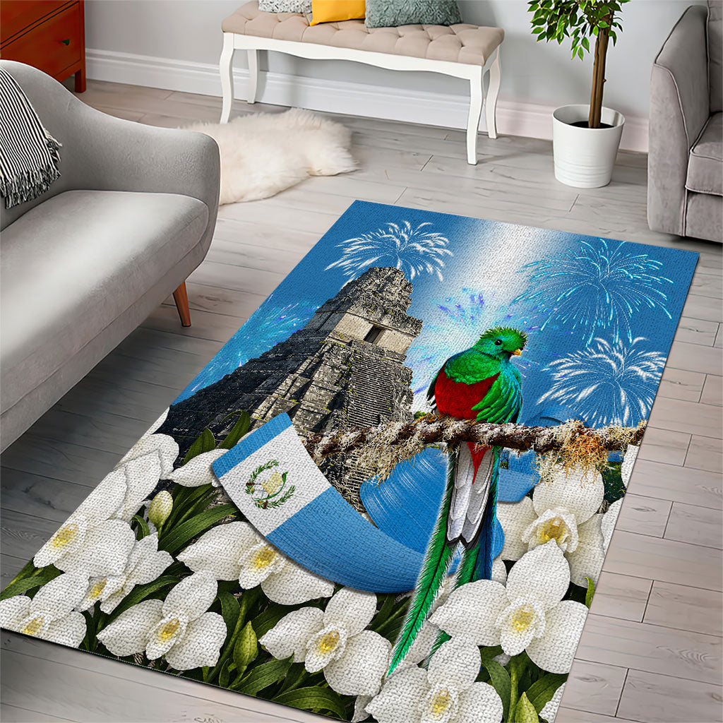 Guatemala Quetzal And Mayan Ruins Area Rug Patriotic National Symbols White Orchid Flag
