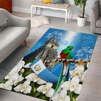 Guatemala Quetzal And Mayan Ruins Area Rug Patriotic National Symbols White Orchid Flag