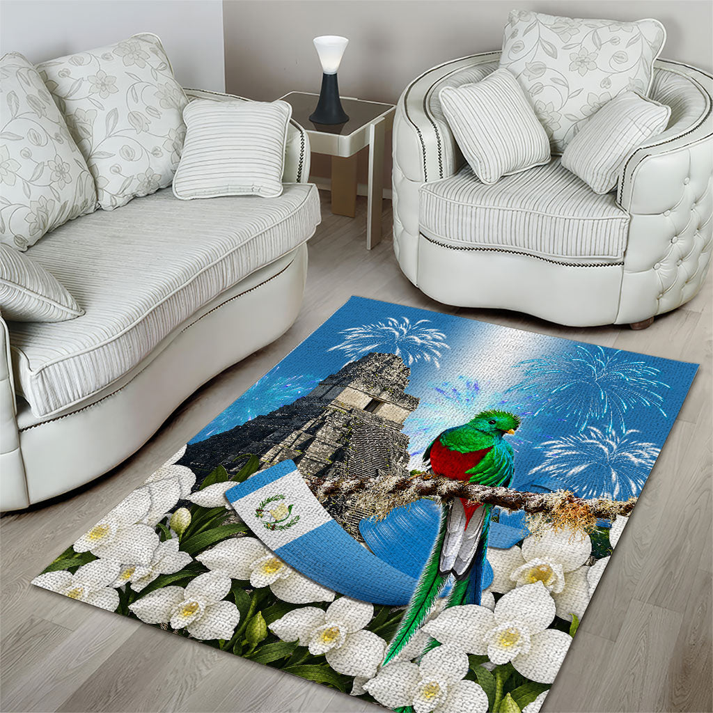 Guatemala Quetzal And Mayan Ruins Area Rug Patriotic National Symbols White Orchid Flag