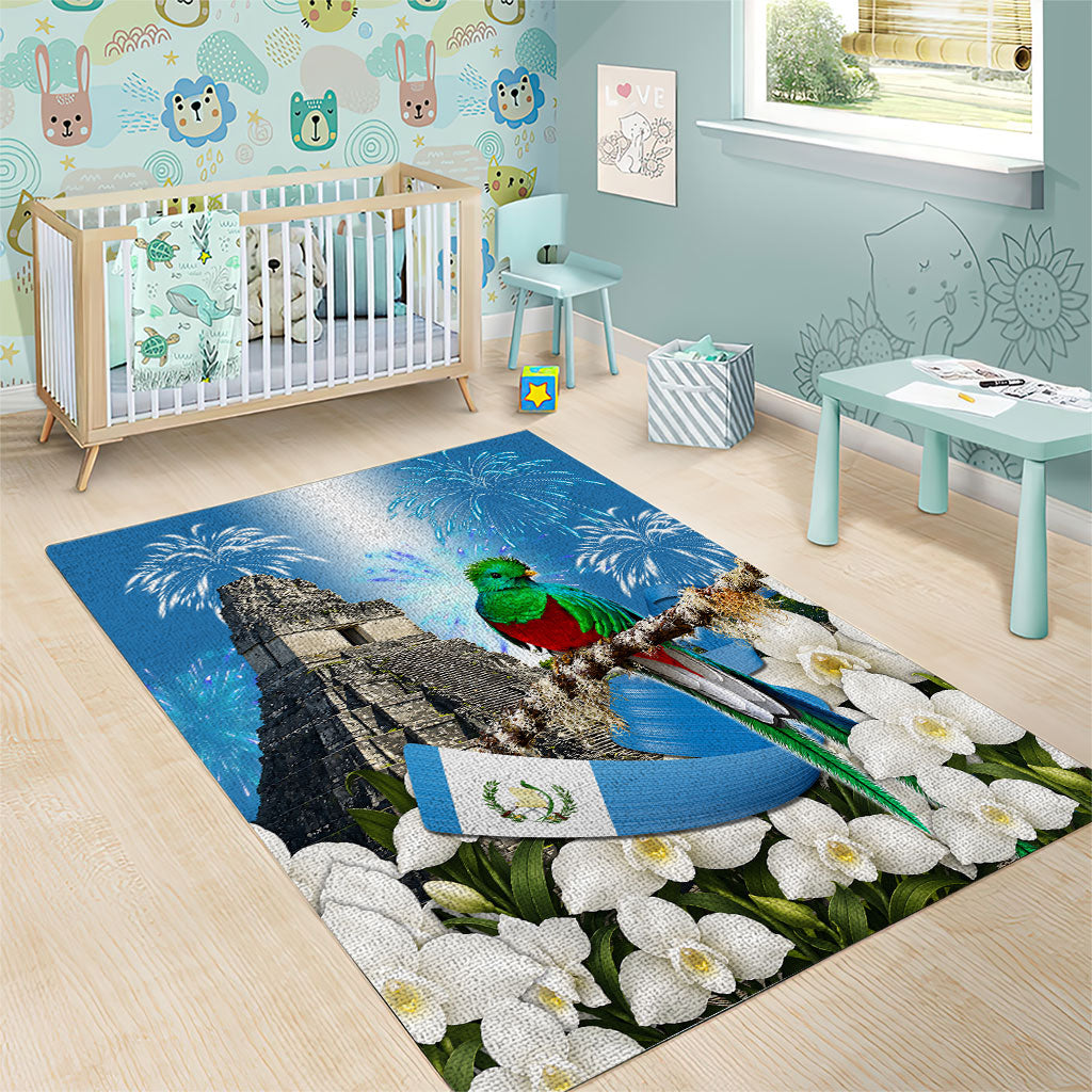 Guatemala Quetzal And Mayan Ruins Area Rug Patriotic National Symbols White Orchid Flag