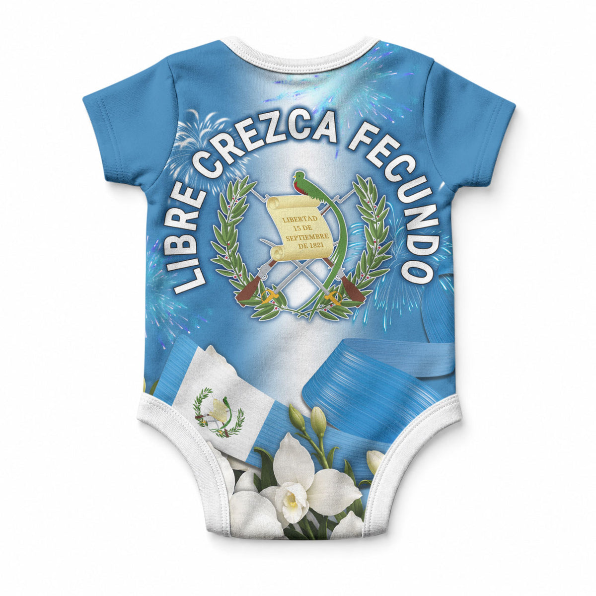 Guatemala Quetzal And Mayan Ruins Baby Onesie Patriotic National Symbols White Orchid Flag