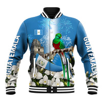 Guatemala Quetzal And Mayan Ruins Baseball Jacket Patriotic National Symbols White Orchid Flag