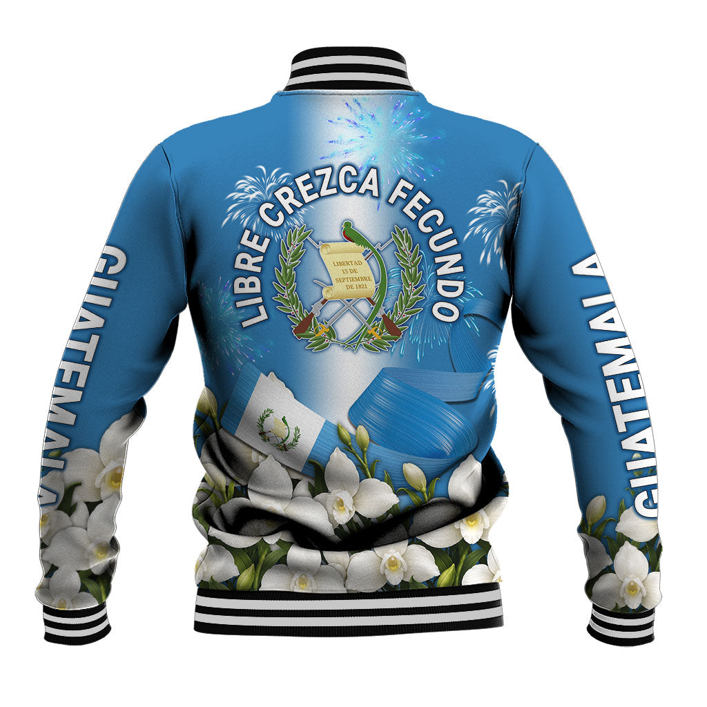 Guatemala Quetzal And Mayan Ruins Baseball Jacket Patriotic National Symbols White Orchid Flag
