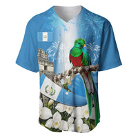 Guatemala Quetzal And Mayan Ruins Baseball Jersey Patriotic National Symbols White Orchid Flag