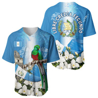 Guatemala Quetzal And Mayan Ruins Baseball Jersey Patriotic National Symbols White Orchid Flag