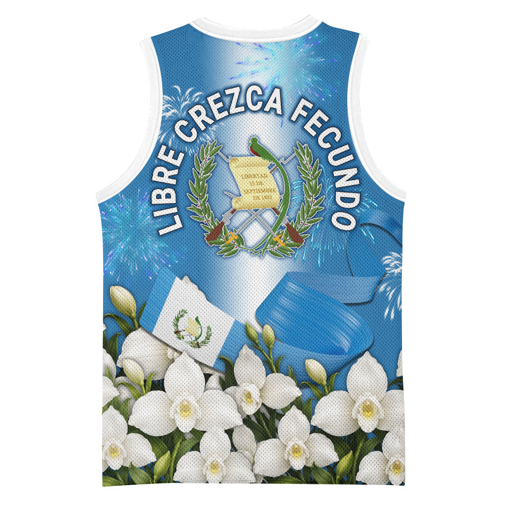 Guatemala Quetzal And Mayan Ruins Basketball Jersey Patriotic National Symbols White Orchid Flag