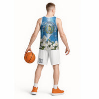 Guatemala Quetzal And Mayan Ruins Basketball Jersey Patriotic National Symbols White Orchid Flag