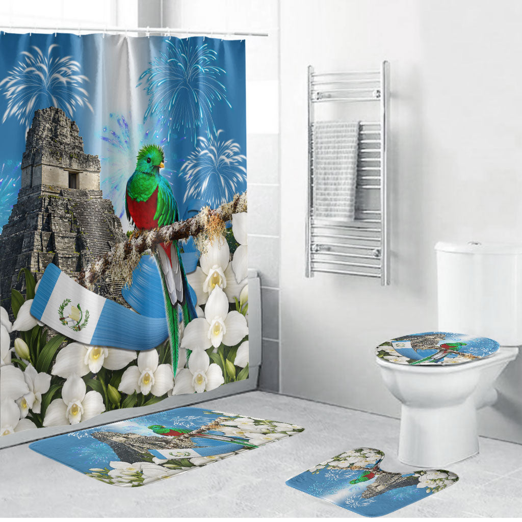 Guatemala Quetzal And Mayan Ruins Bathroom Set Patriotic National Symbols White Orchid Flag