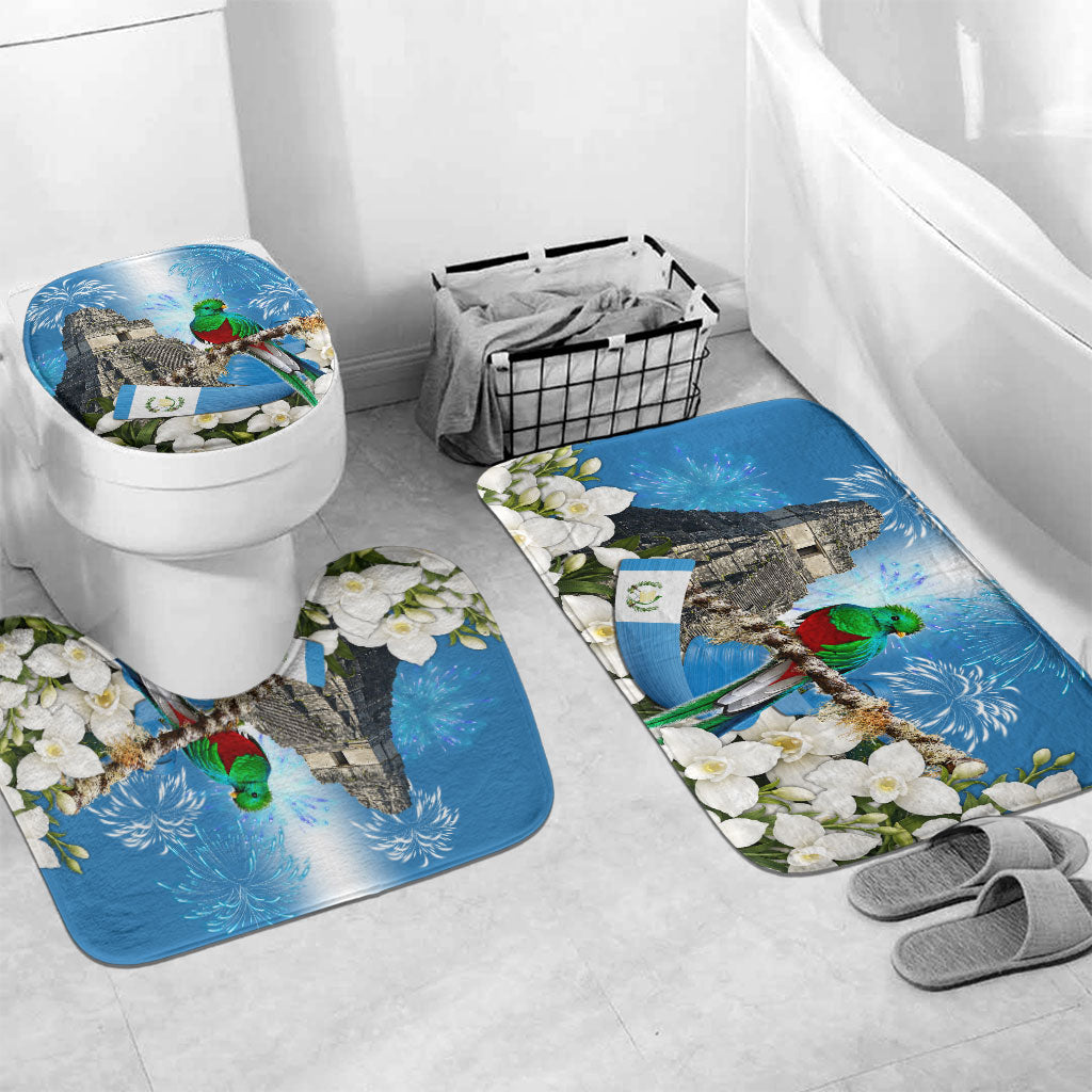 Guatemala Quetzal And Mayan Ruins Bathroom Set Patriotic National Symbols White Orchid Flag