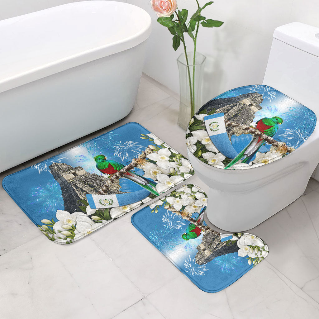 Guatemala Quetzal And Mayan Ruins Bathroom Set Patriotic National Symbols White Orchid Flag