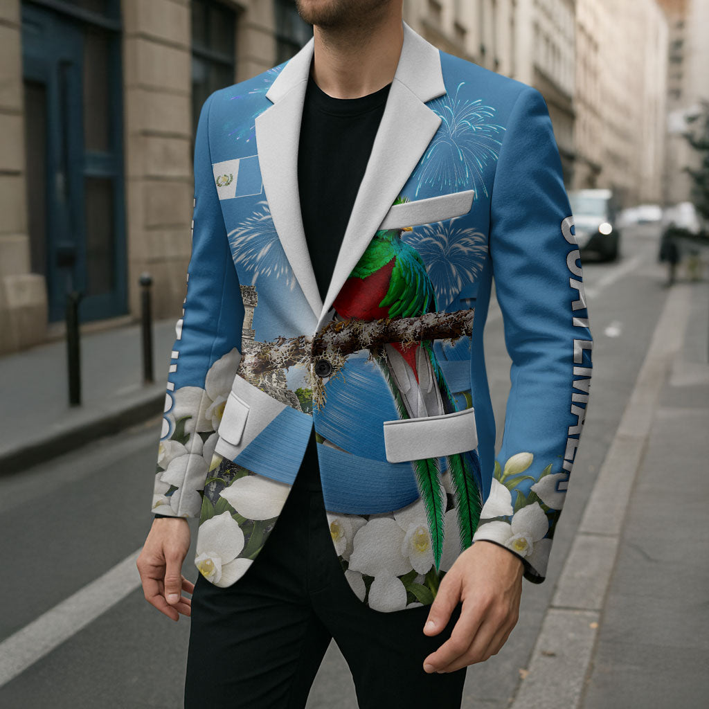 Guatemala Quetzal And Mayan Ruins Blazer Patriotic National Symbols White Orchid Flag