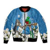 Guatemala Quetzal And Mayan Ruins Bomber Jacket Patriotic National Symbols White Orchid Flag