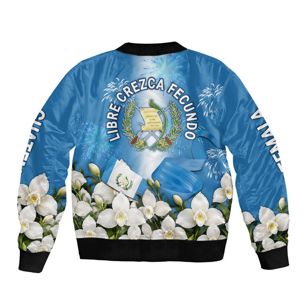 Guatemala Quetzal And Mayan Ruins Bomber Jacket Patriotic National Symbols White Orchid Flag