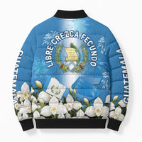 Guatemala Quetzal And Mayan Ruins Bomber Puffer Jacket Patriotic National Symbols White Orchid Flag