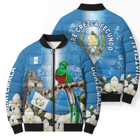 Guatemala Quetzal And Mayan Ruins Bomber Puffer Jacket Patriotic National Symbols White Orchid Flag