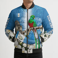 Guatemala Quetzal And Mayan Ruins Bomber Puffer Jacket Patriotic National Symbols White Orchid Flag