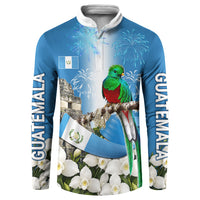 Guatemala Quetzal And Mayan Ruins Button Sweatshirt Patriotic National Symbols White Orchid Flag