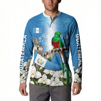 Guatemala Quetzal And Mayan Ruins Button Sweatshirt Patriotic National Symbols White Orchid Flag