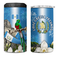 Guatemala Quetzal And Mayan Ruins 4 in 1 Can Cooler Tumbler Patriotic National Symbols White Orchid Flag
