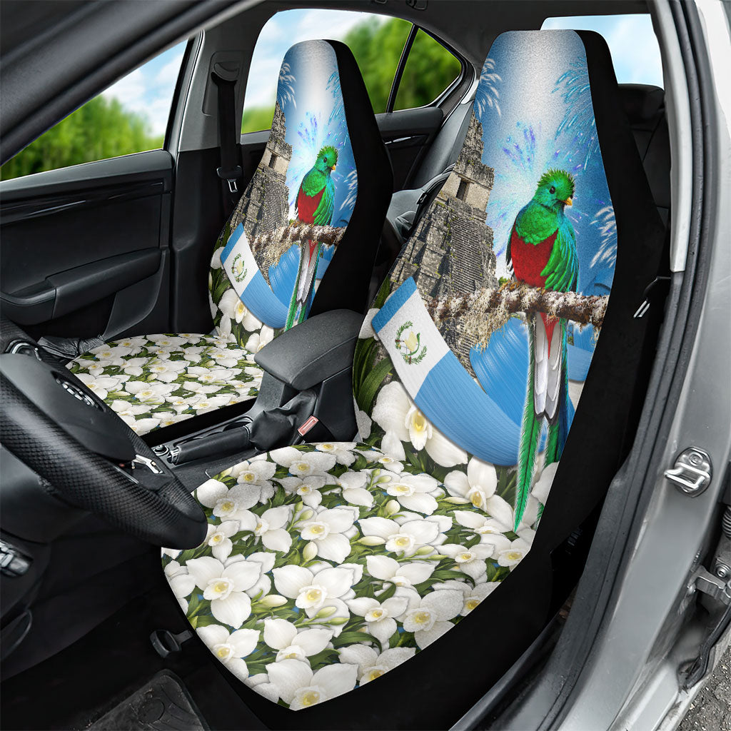 Guatemala Quetzal And Mayan Ruins Car Seat Cover Patriotic National Symbols White Orchid Flag