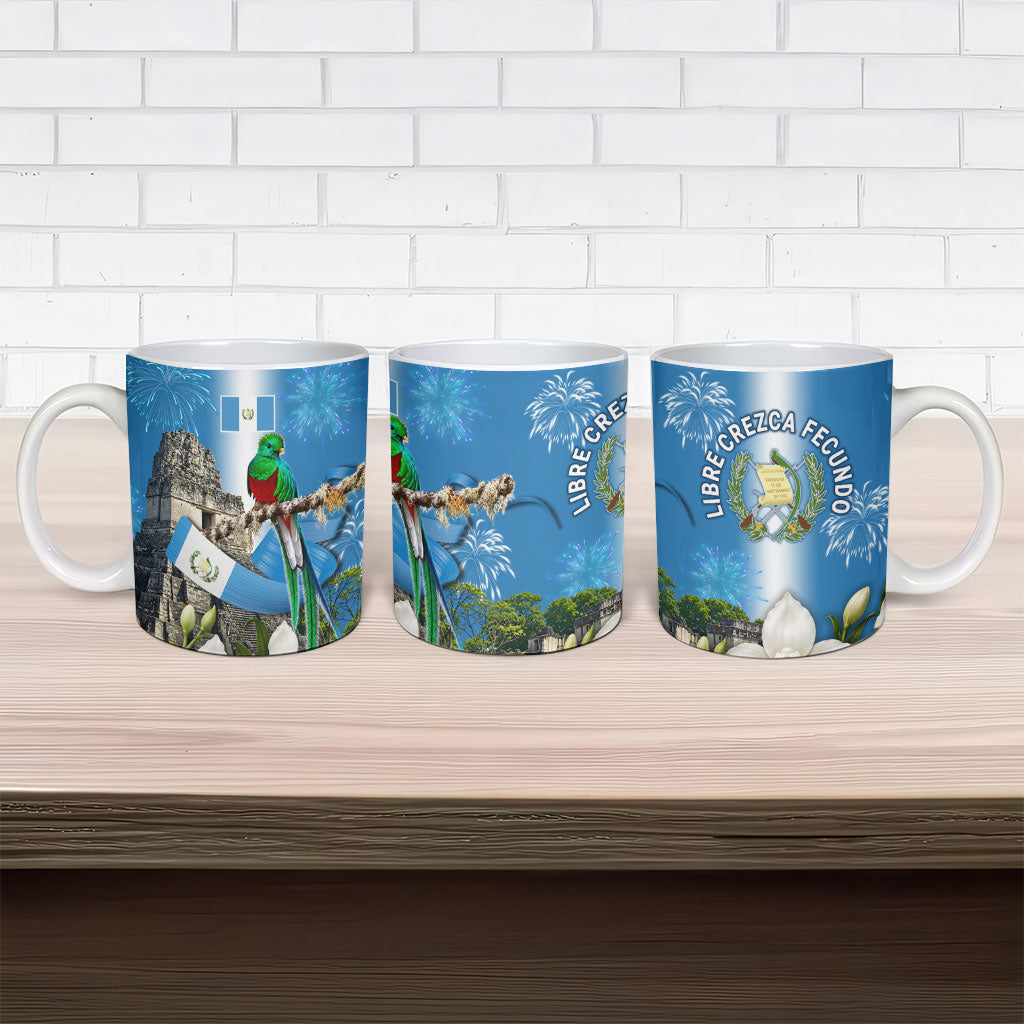 Guatemala Quetzal And Mayan Ruins Ceramic Mug Patriotic National Symbols White Orchid Flag