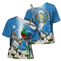 Guatemala Quetzal And Mayan Ruins Cross Shoulder Shirt Patriotic National Symbols White Orchid Flag