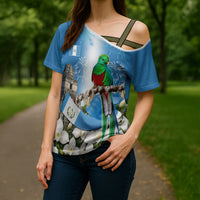 Guatemala Quetzal And Mayan Ruins Cross Shoulder Shirt Patriotic National Symbols White Orchid Flag