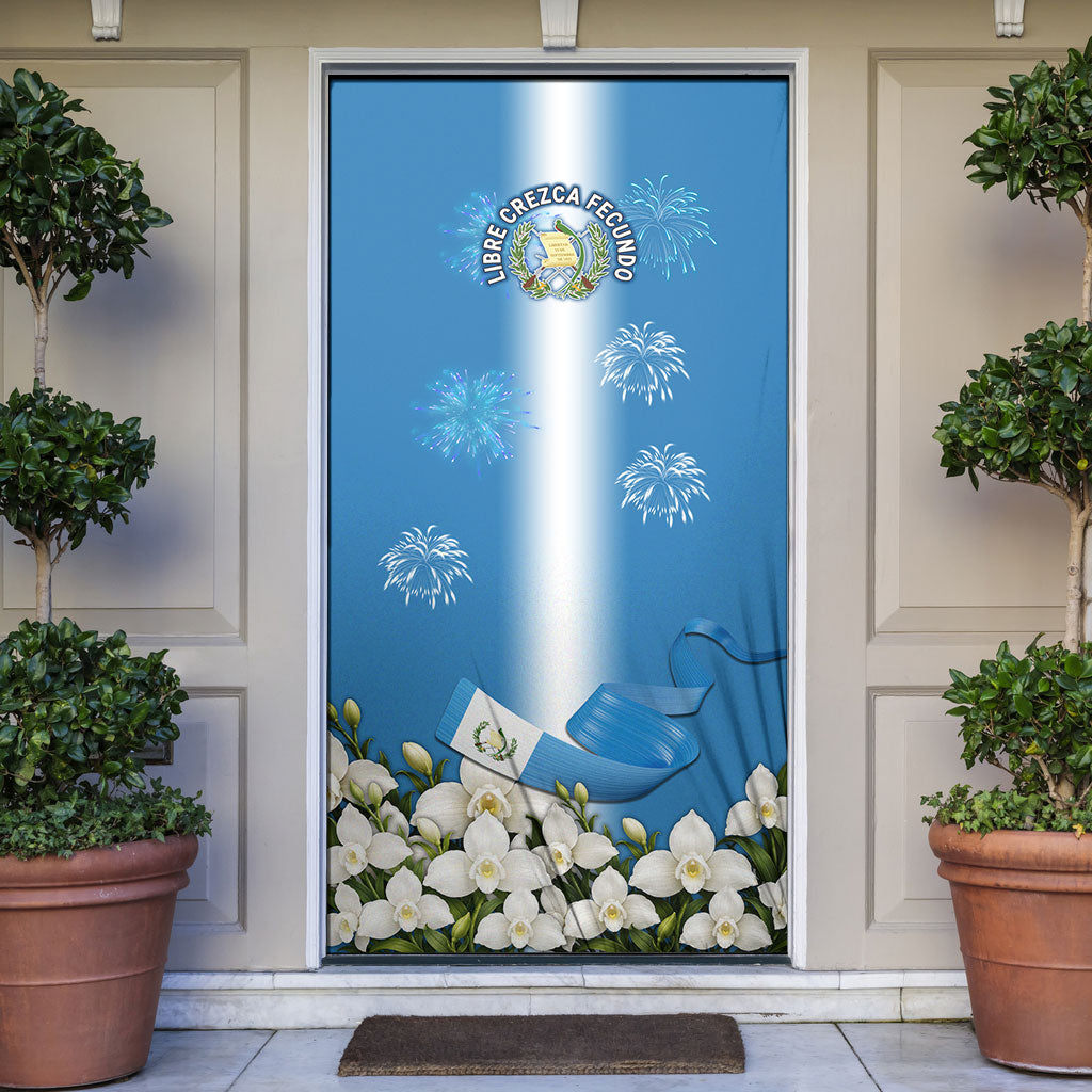 Guatemala Quetzal And Mayan Ruins Door Cover Patriotic National Symbols White Orchid Flag
