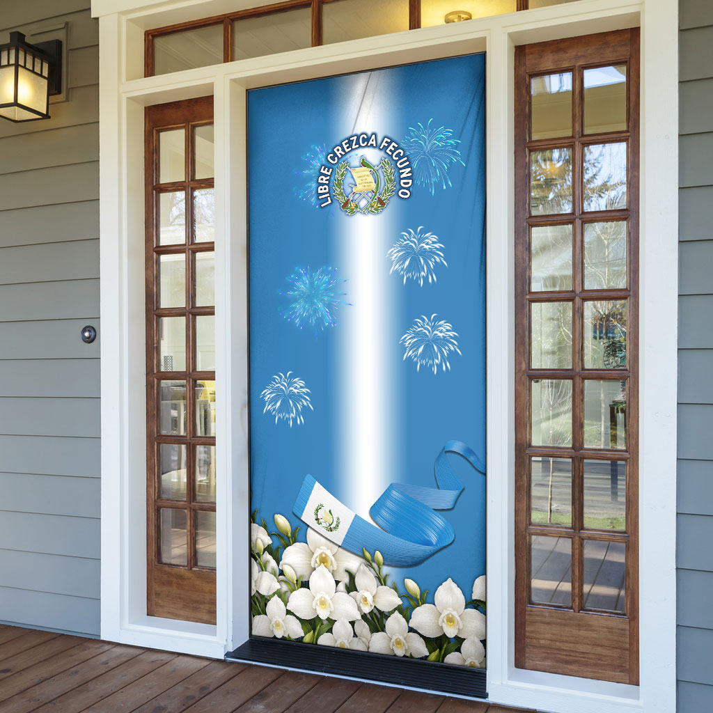 Guatemala Quetzal And Mayan Ruins Door Cover Patriotic National Symbols White Orchid Flag