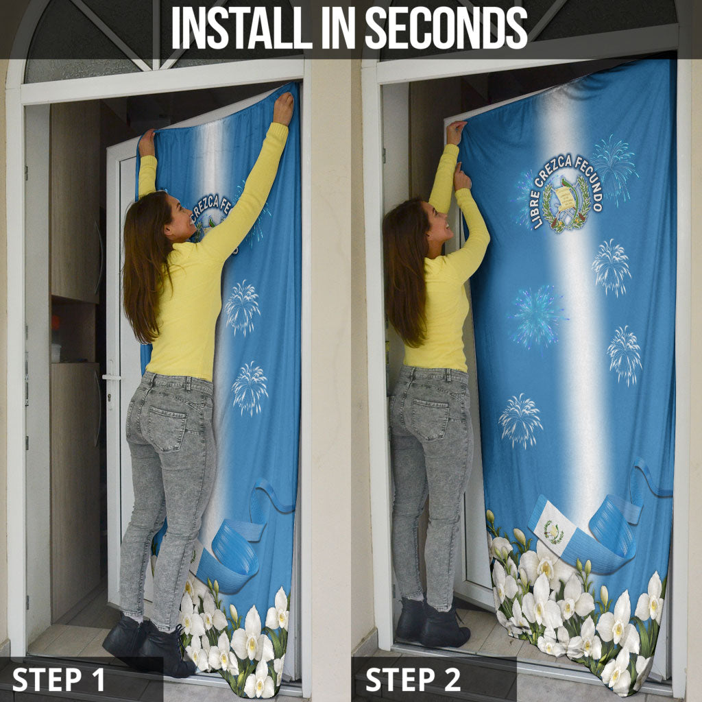 Guatemala Quetzal And Mayan Ruins Door Cover Patriotic National Symbols White Orchid Flag