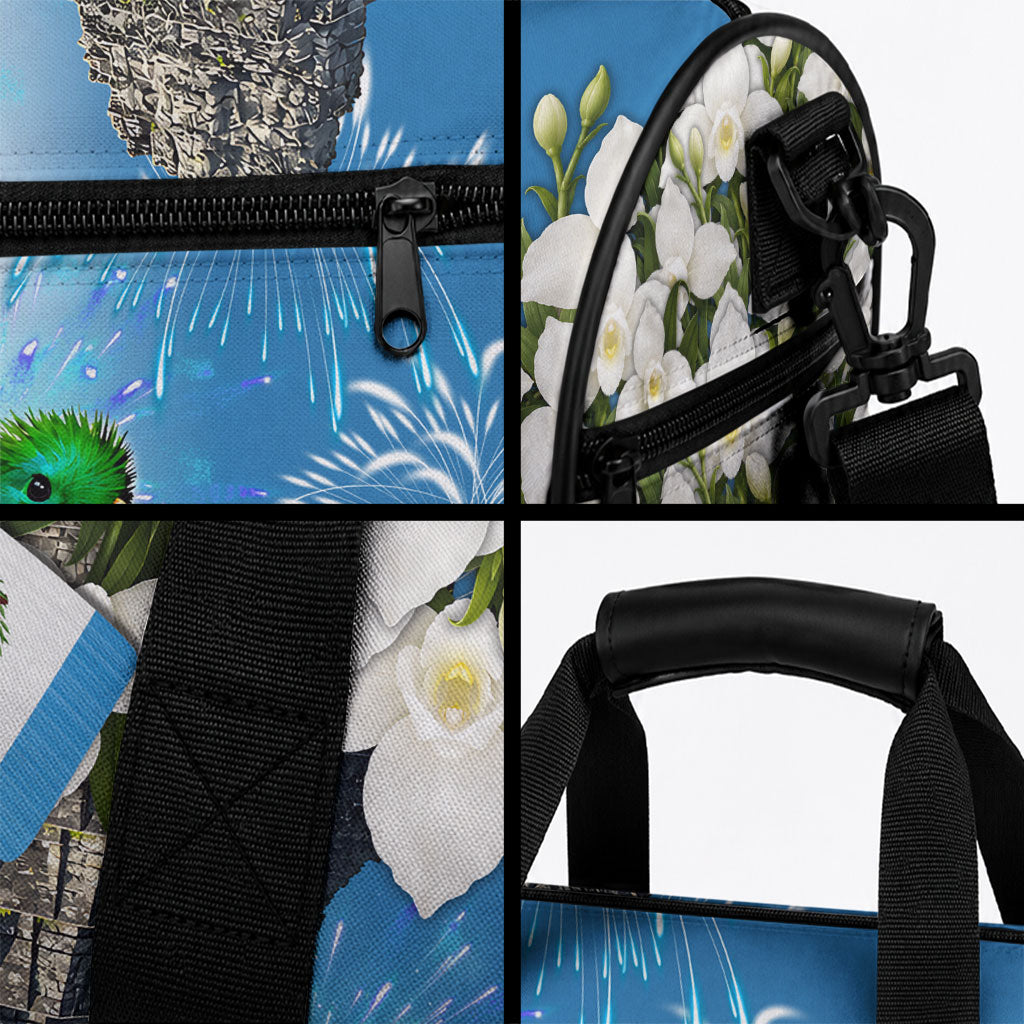 Guatemala Quetzal And Mayan Ruins Duffle Bag Patriotic National Symbols White Orchid Flag