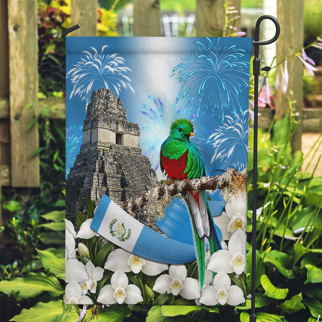 Guatemala Quetzal And Mayan Ruins Garden Flag Patriotic National Symbols White Orchid Flag