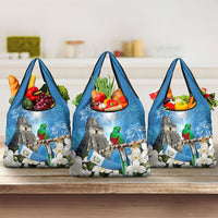 Guatemala Quetzal And Mayan Ruins Grocery Bag Patriotic National Symbols White Orchid Flag