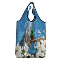 Guatemala Quetzal And Mayan Ruins Grocery Bag Patriotic National Symbols White Orchid Flag