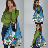 Guatemala Quetzal And Mayan Ruins Grocery Bag Patriotic National Symbols White Orchid Flag