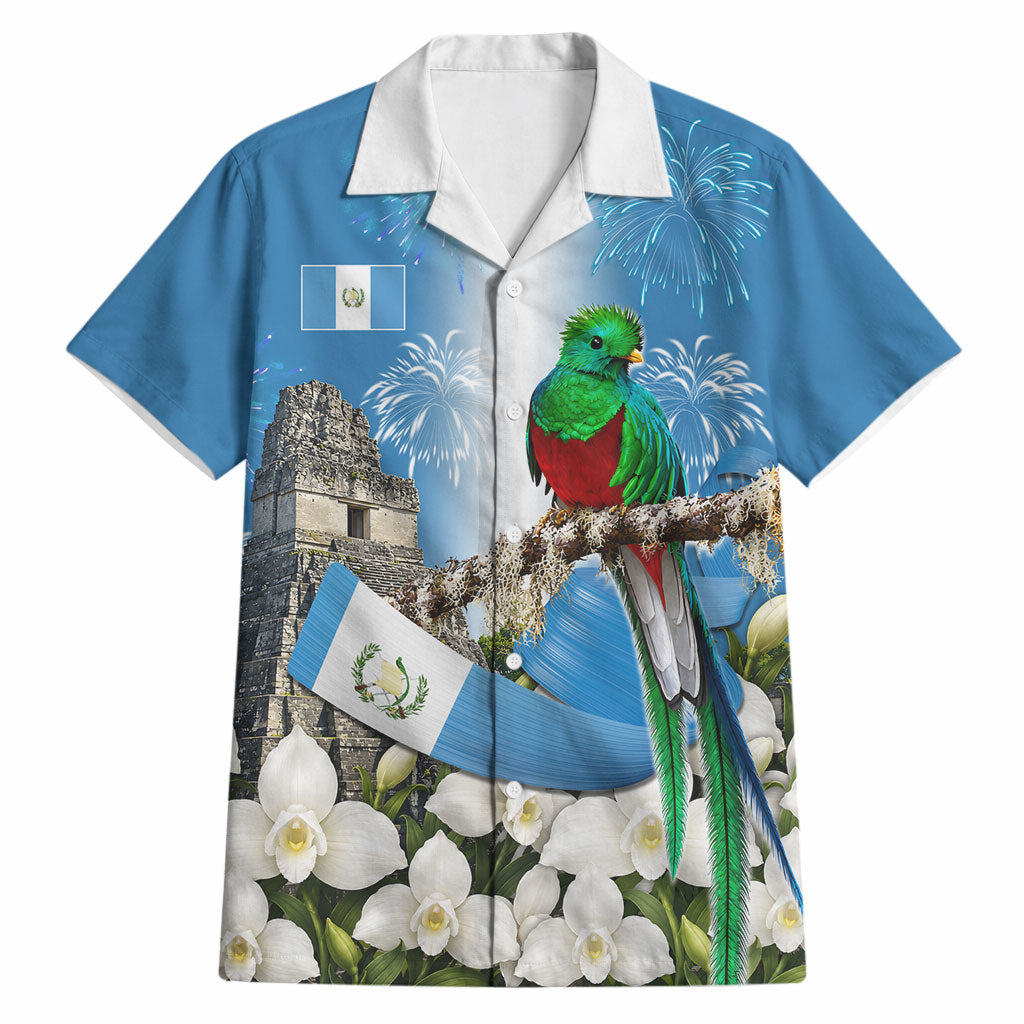 Guatemala Quetzal And Mayan Ruins Hawaiian Shirt Patriotic National Symbols White Orchid Flag