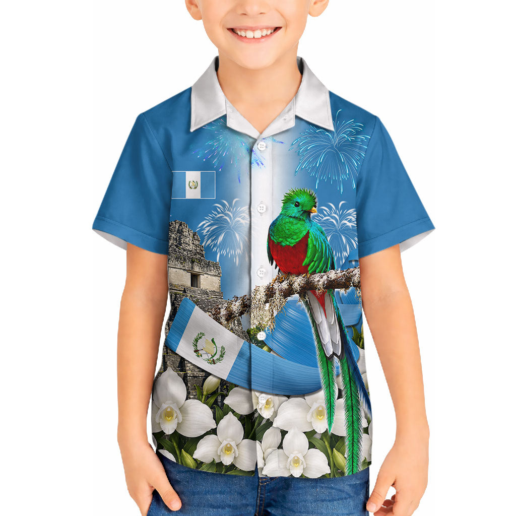 Guatemala Quetzal And Mayan Ruins Hawaiian Shirt Patriotic National Symbols White Orchid Flag