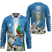 Guatemala Quetzal And Mayan Ruins Hockey Jersey Patriotic National Symbols White Orchid Flag