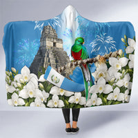 Guatemala Quetzal And Mayan Ruins Hooded Blanket Patriotic National Symbols White Orchid Flag