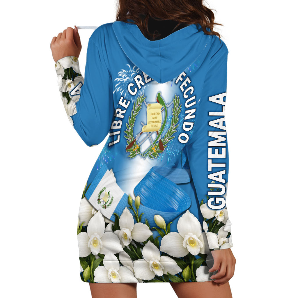 Guatemala Quetzal And Mayan Ruins Hoodie Dress Patriotic National Symbols White Orchid Flag
