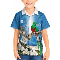 Guatemala Quetzal And Mayan Ruins Kid Hawaiian Shirt Patriotic National Symbols White Orchid Flag