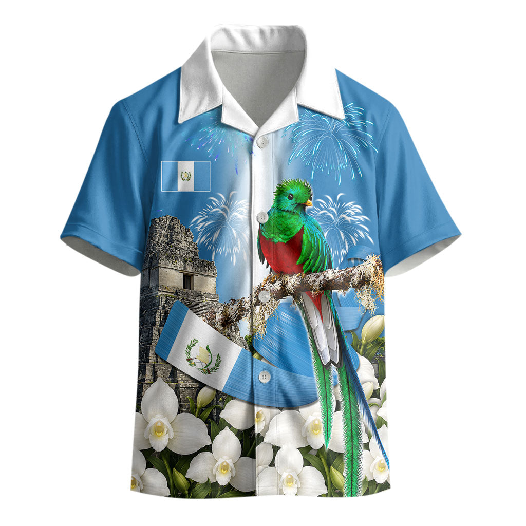 Guatemala Quetzal And Mayan Ruins Kid Hawaiian Shirt Patriotic National Symbols White Orchid Flag