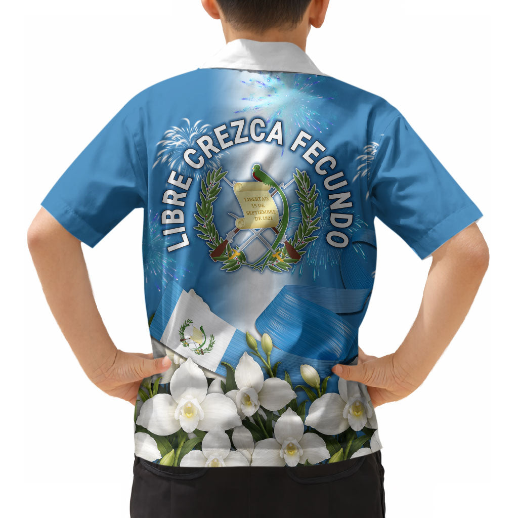 Guatemala Quetzal And Mayan Ruins Kid Hawaiian Shirt Patriotic National Symbols White Orchid Flag