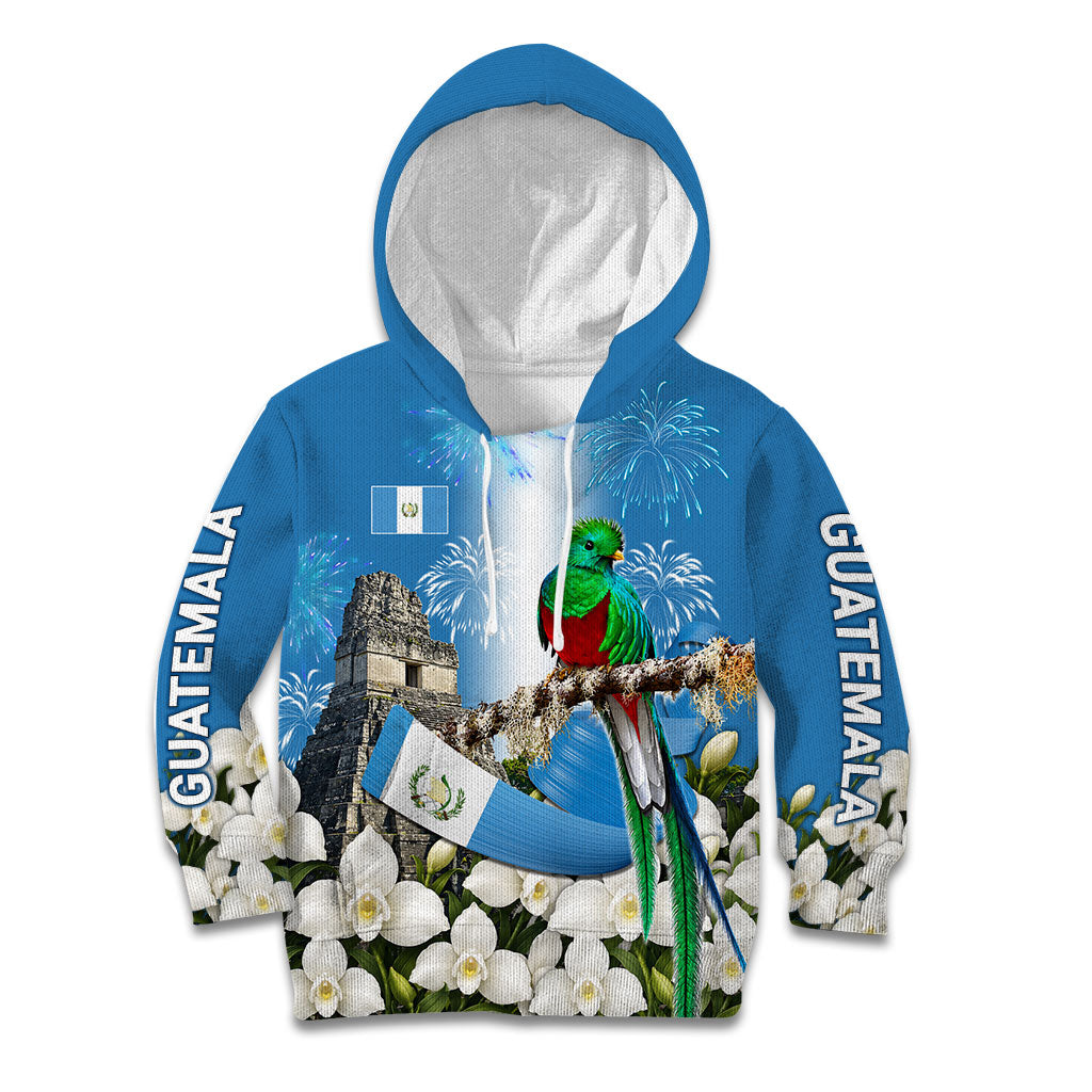 Guatemala Quetzal And Mayan Ruins Kid Hoodie Patriotic National Symbols White Orchid Flag