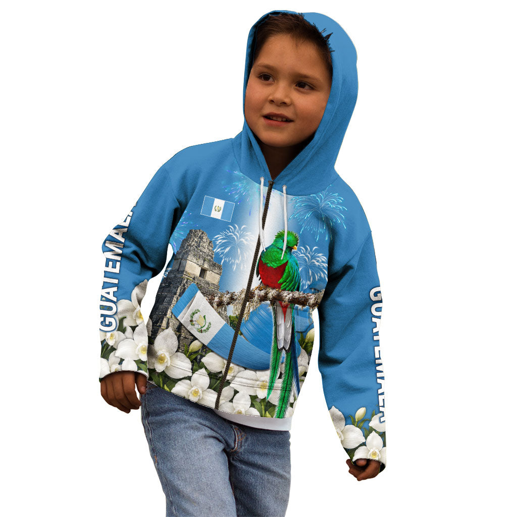 Guatemala Quetzal And Mayan Ruins Kid Hoodie Patriotic National Symbols White Orchid Flag